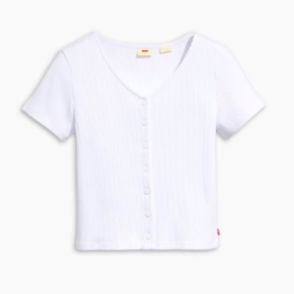 NEW Levis Short Sleeve T-Shirt V Neck Slim Fit White Ribbed Cotton Preppy Y2K - Picture 1 of 13